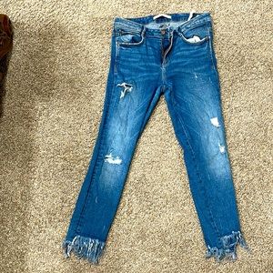 Zara distressed fringe jeans